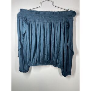 Evereve Women's Off The Shoulder Teal Blouse Size Small Puff Sleeves Cropped